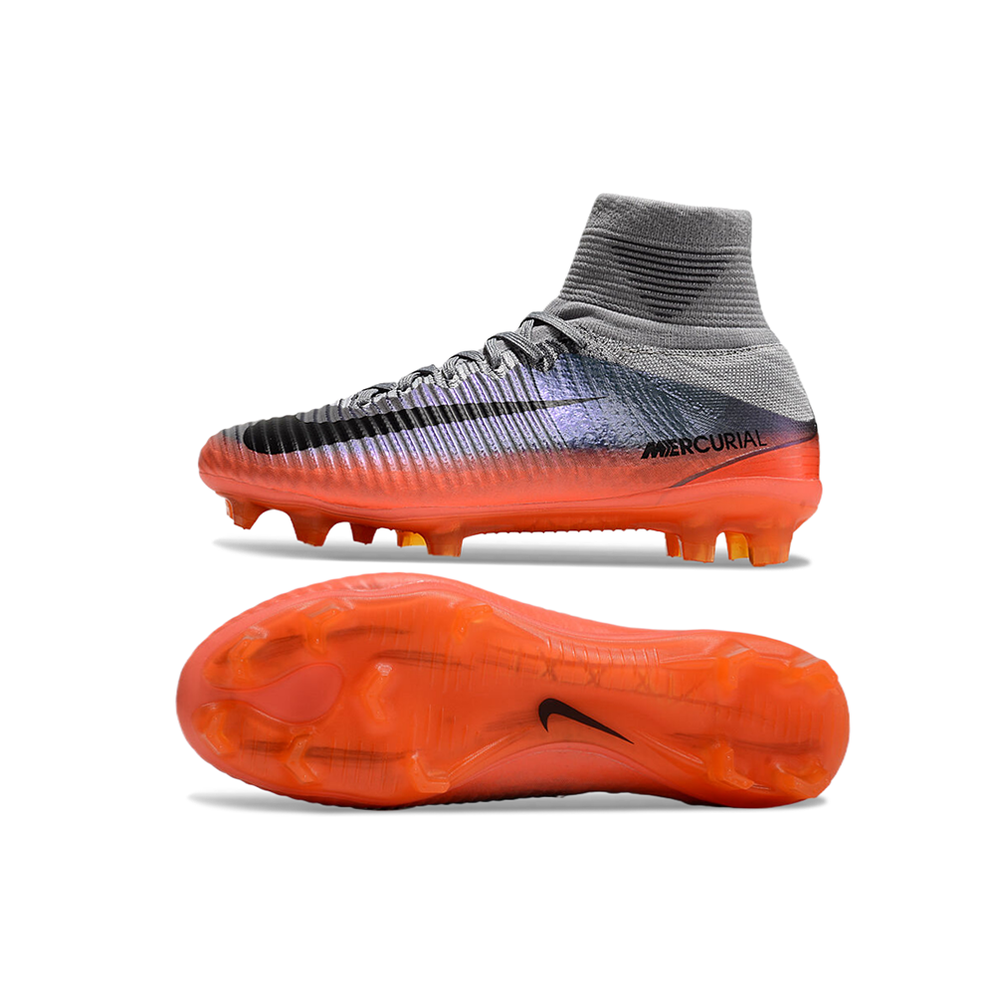 Chuteira Campo Nike Retrô Mercurial Superfly 5 FG Prata e Laranja CR7