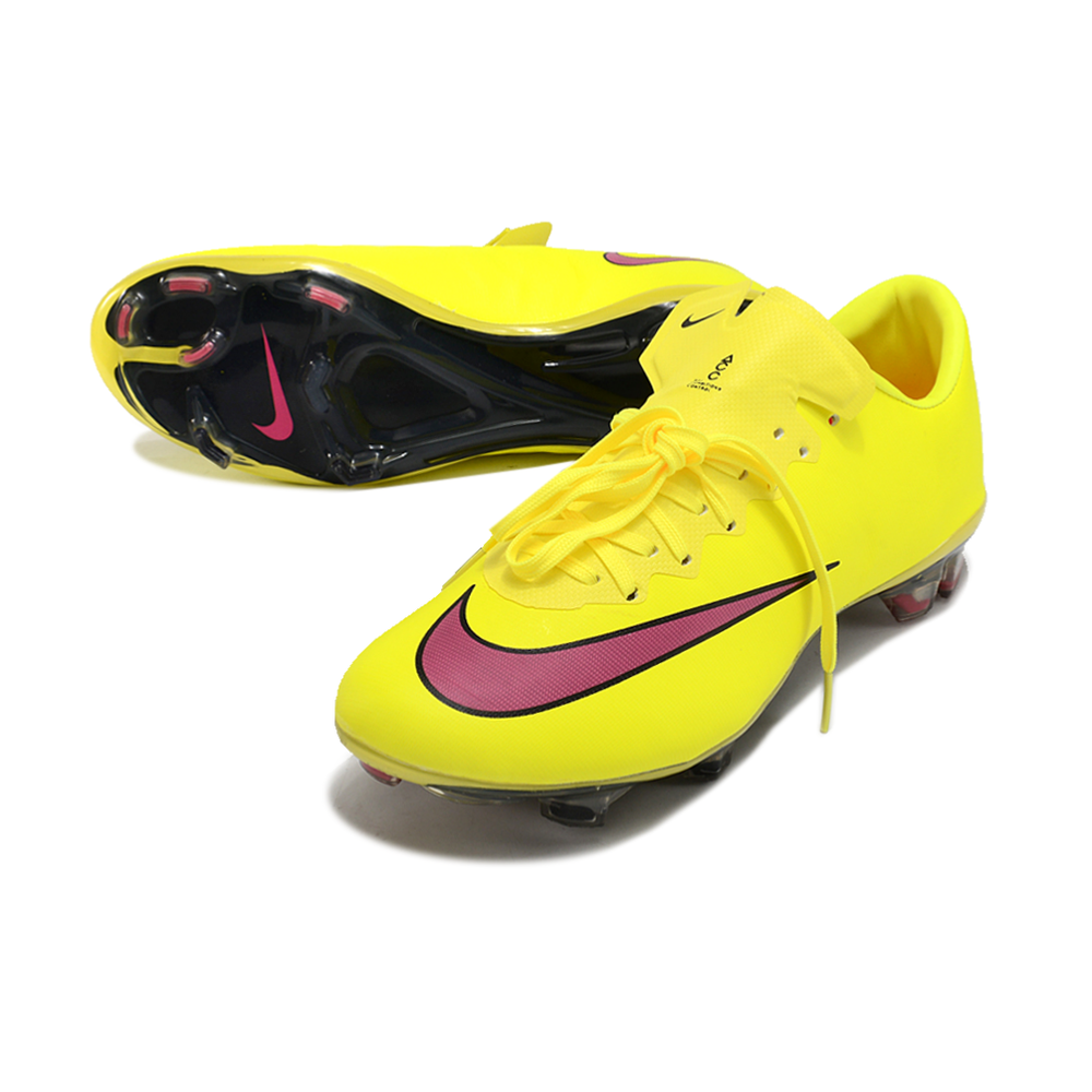 Chuteira Campo Nike Retrô Mercurial Vapor 10 FG Amarela e Rosa