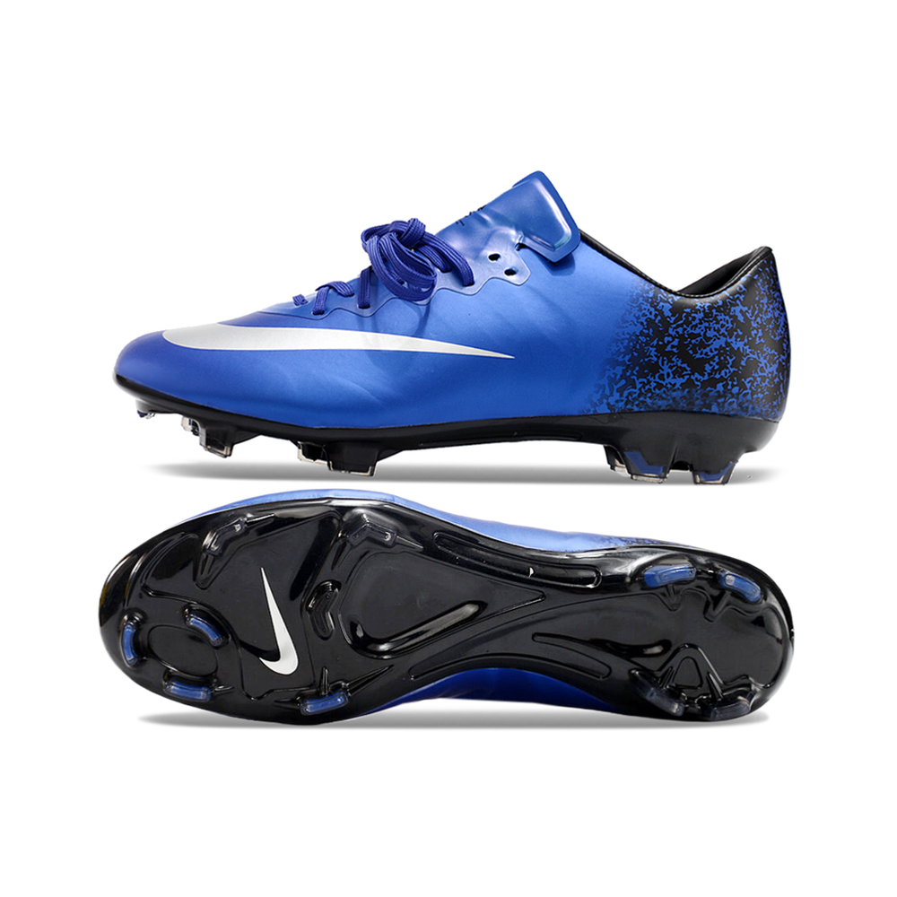 Chuteira Campo Nike Retrô Mercurial Vapor 10 FG Azul e Branco 