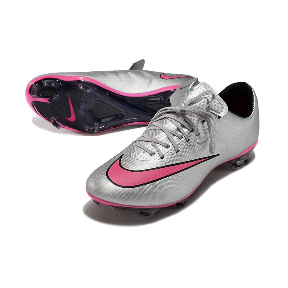 Chuteira Campo Nike Retrô Mercurial Vapor 10 FG Prata e Rosa