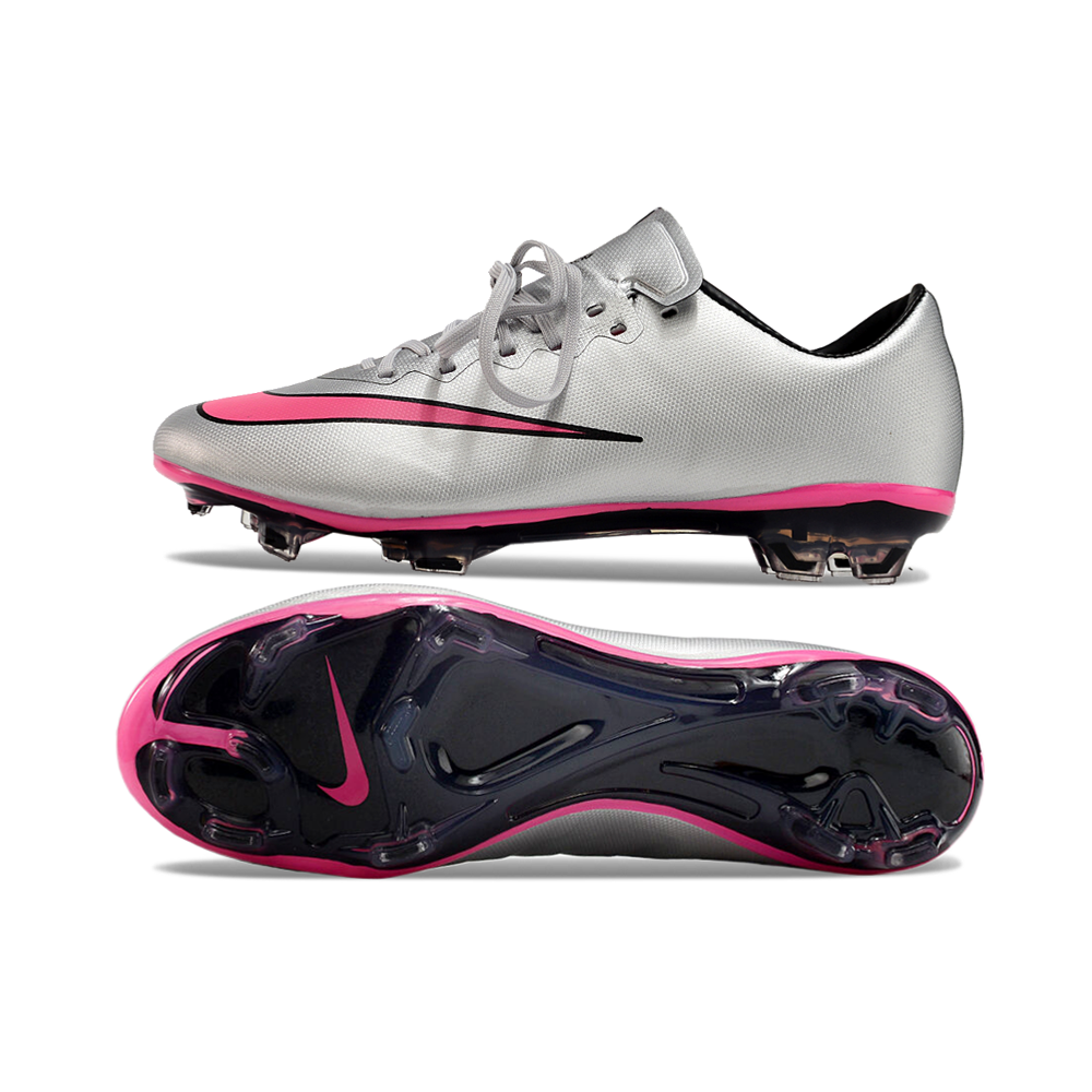 Chuteira Campo Nike Retrô Mercurial Vapor 10 FG Prata e Rosa