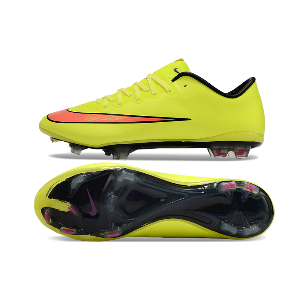 Chuteira Campo Nike Retrô Mercurial Vapor 10 FG Verde Neon e Laranja