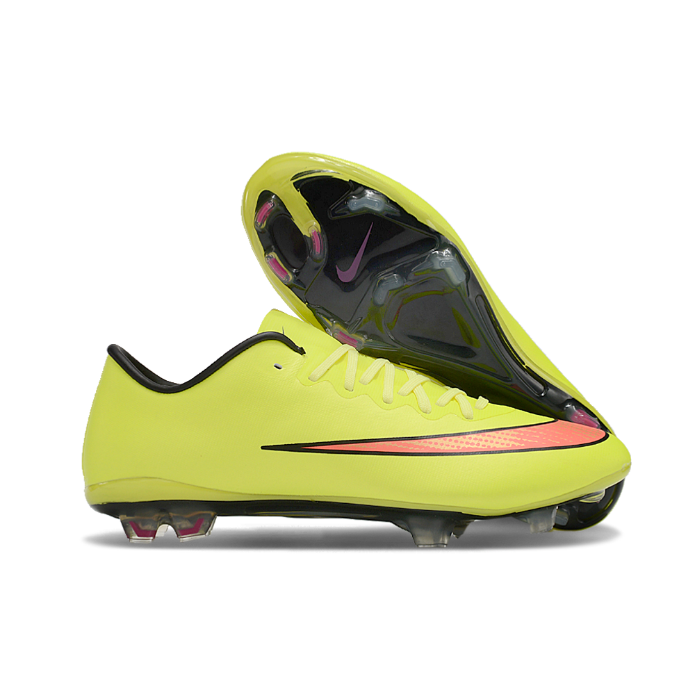 Chuteira Campo Nike Retrô Mercurial Vapor 10 FG Verde Neon e Laranja