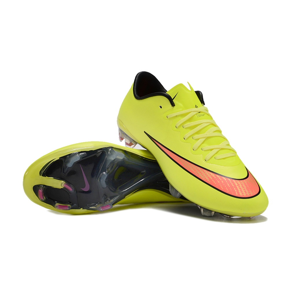 Chuteira Campo Nike Retrô Mercurial Vapor 10 FG Verde Neon e Laranja