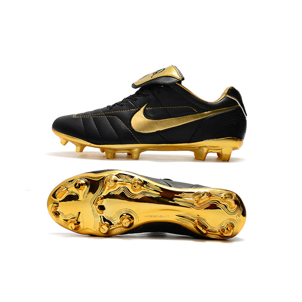 Chuteira Campo Nike Retrô Tiempo Legend 7 Elite FG Preta e Dourada R10