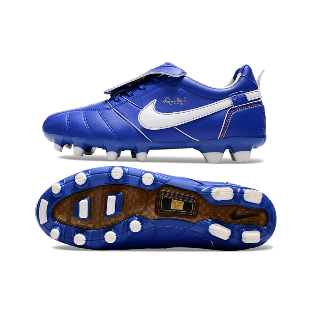 Chuteira Campo Nike Retrô Tiempo Legend R10 Elite Azul e Branca