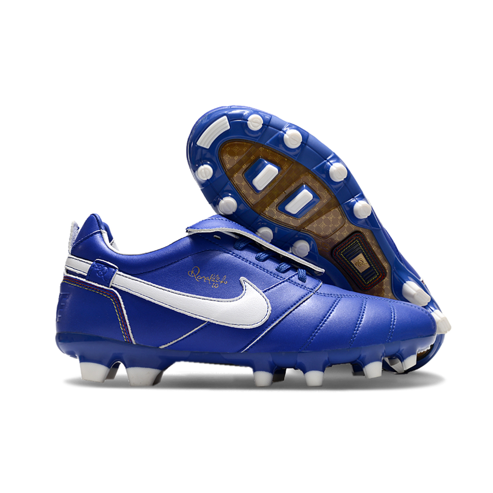 Chuteira Campo Nike Retrô Tiempo Legend R10 Elite Azul e Branca