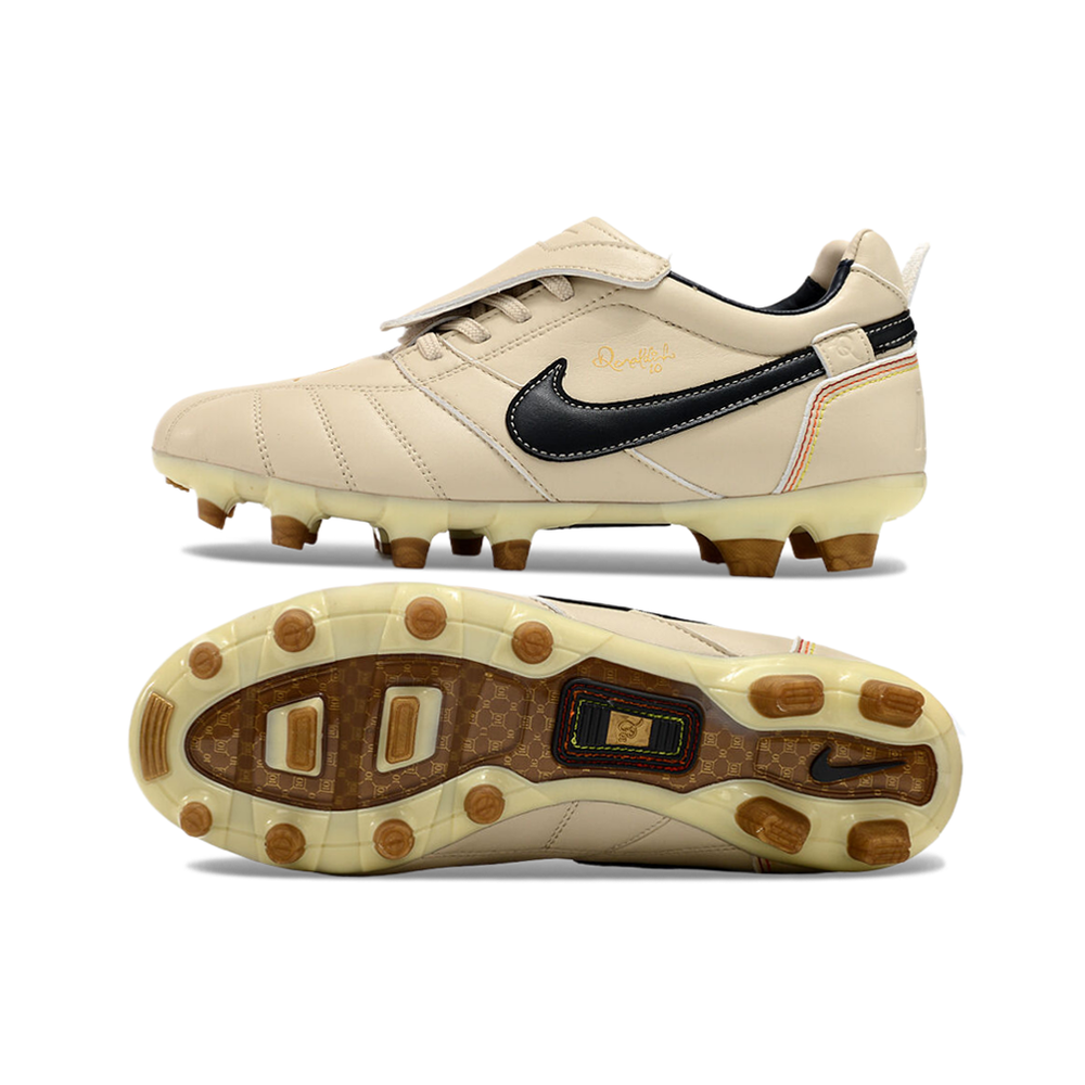 Chuteira Campo Nike Retrô Tiempo Legend R10 Elite Bege e Preta