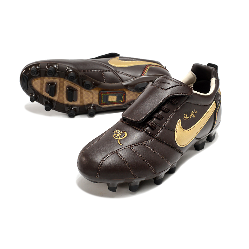 Chuteira Campo Nike Retrô Tiempo Legend R10 Elite Marrom e Dourado