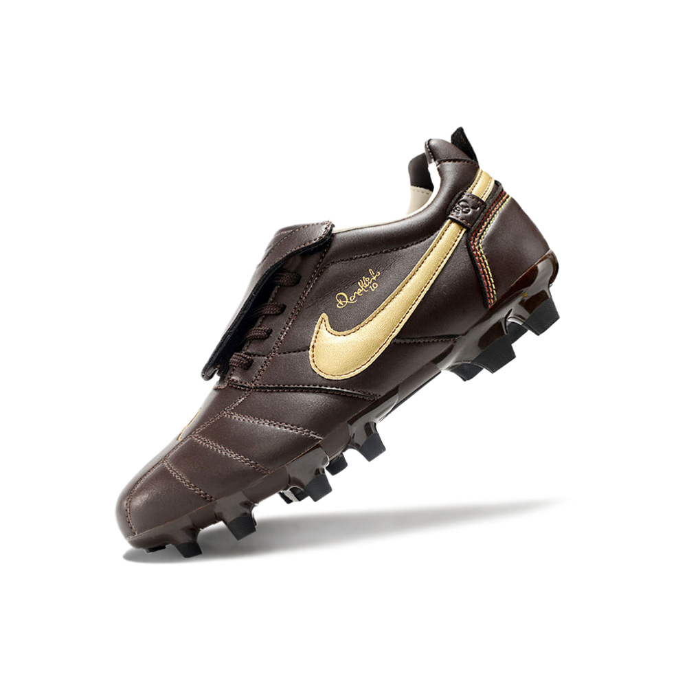 Chuteira Campo Nike Retrô Tiempo Legend R10 Elite Marrom e Dourado