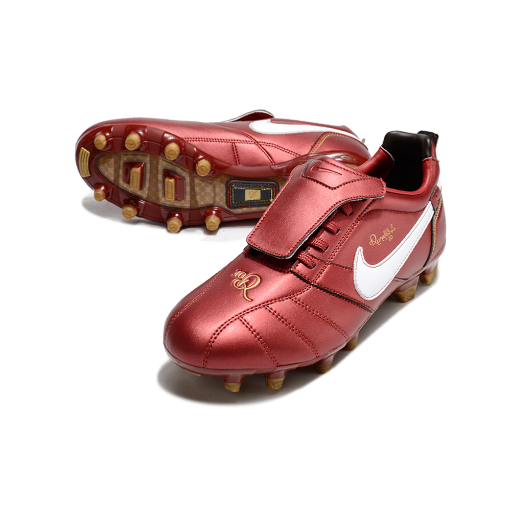 Chuteira Campo Nike Retrô Tiempo Legend R10 Elite Vermelha e Branca