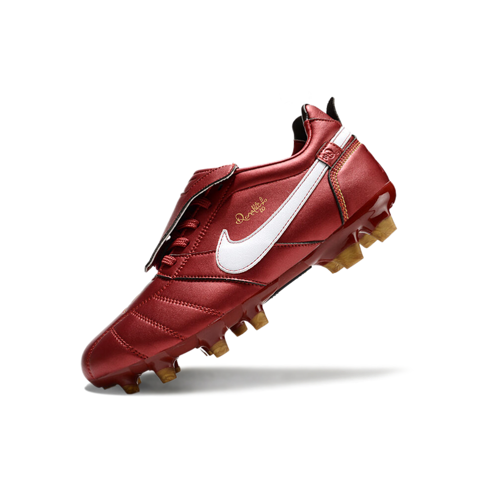 Chuteira Campo Nike Retrô Tiempo Legend R10 Elite Vermelha e Branca