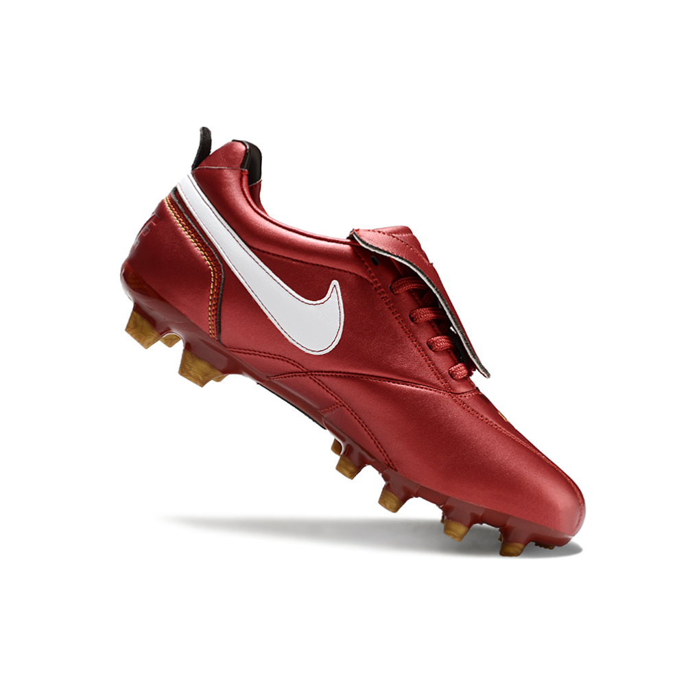 Chuteira Campo Nike Retrô Tiempo Legend R10 Elite Vermelha e Branca