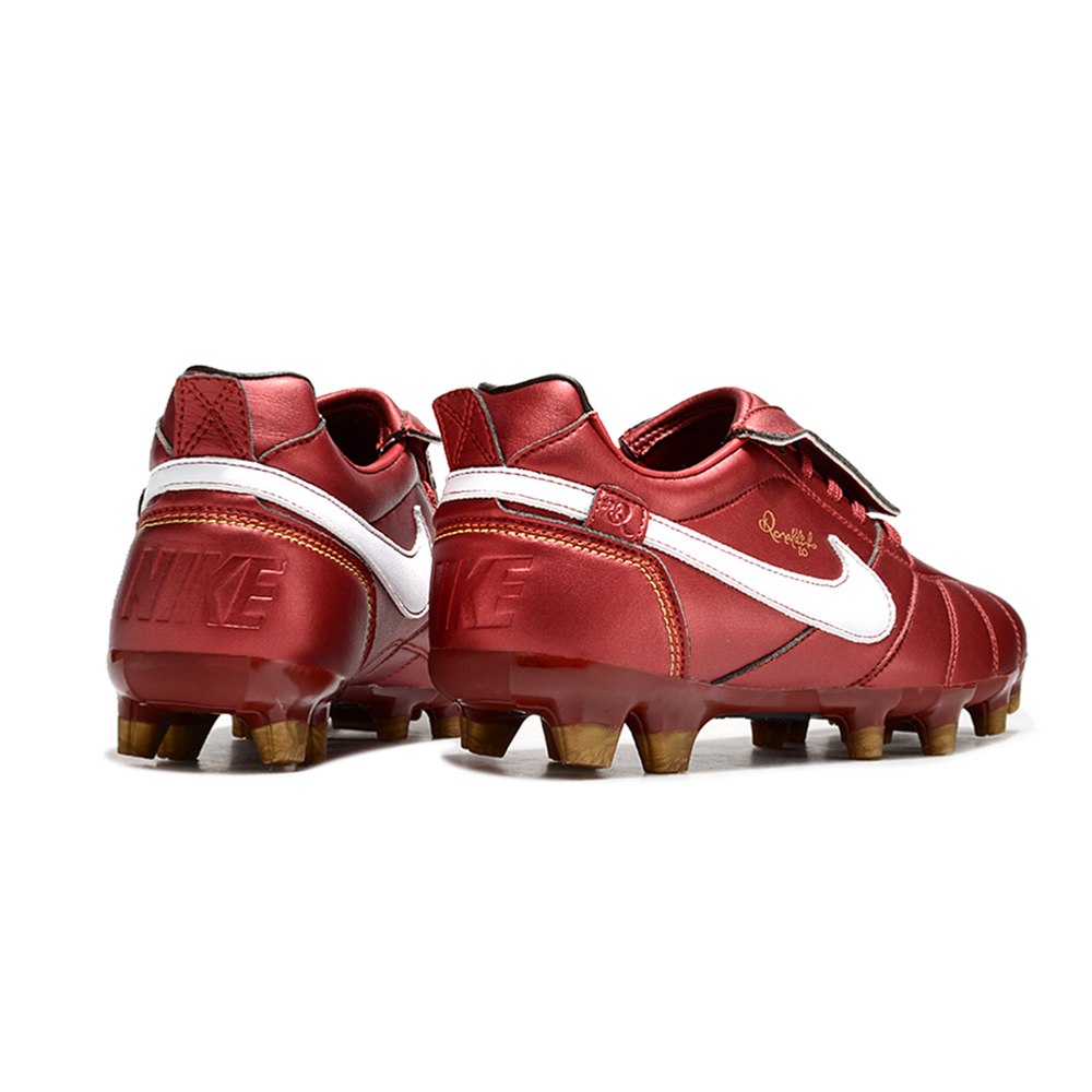 Chuteira Campo Nike Retrô Tiempo Legend R10 Elite Vermelha e Branca