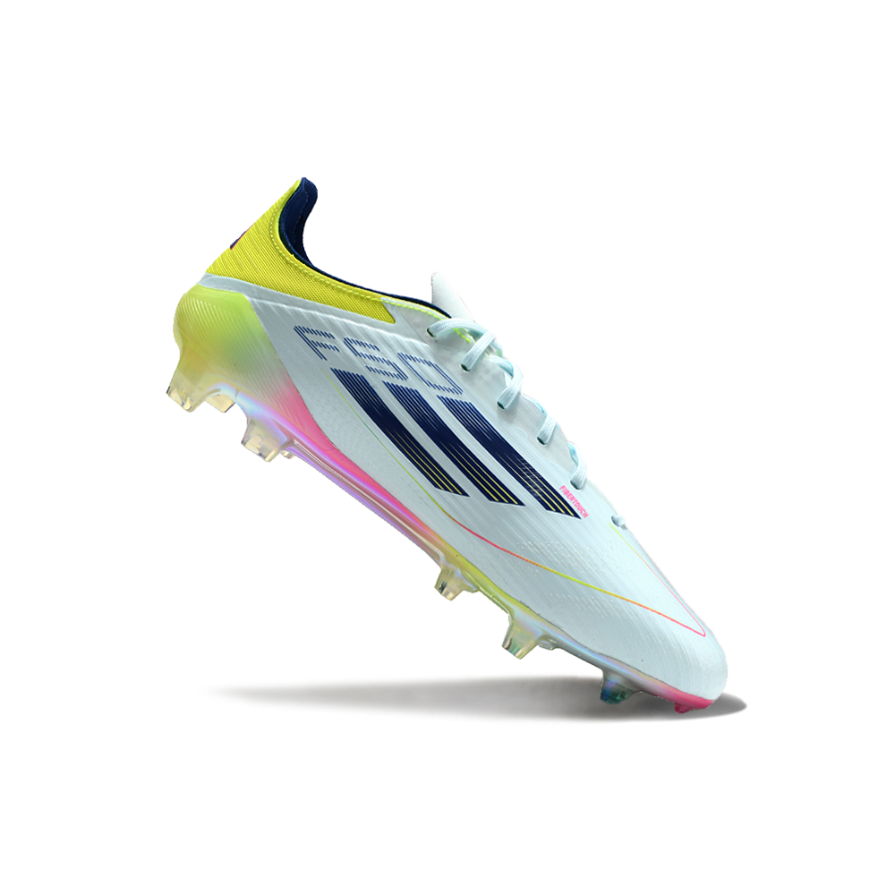 Chuteira Campo Adidas F50 FG Azul, Rosa e Amarelo 