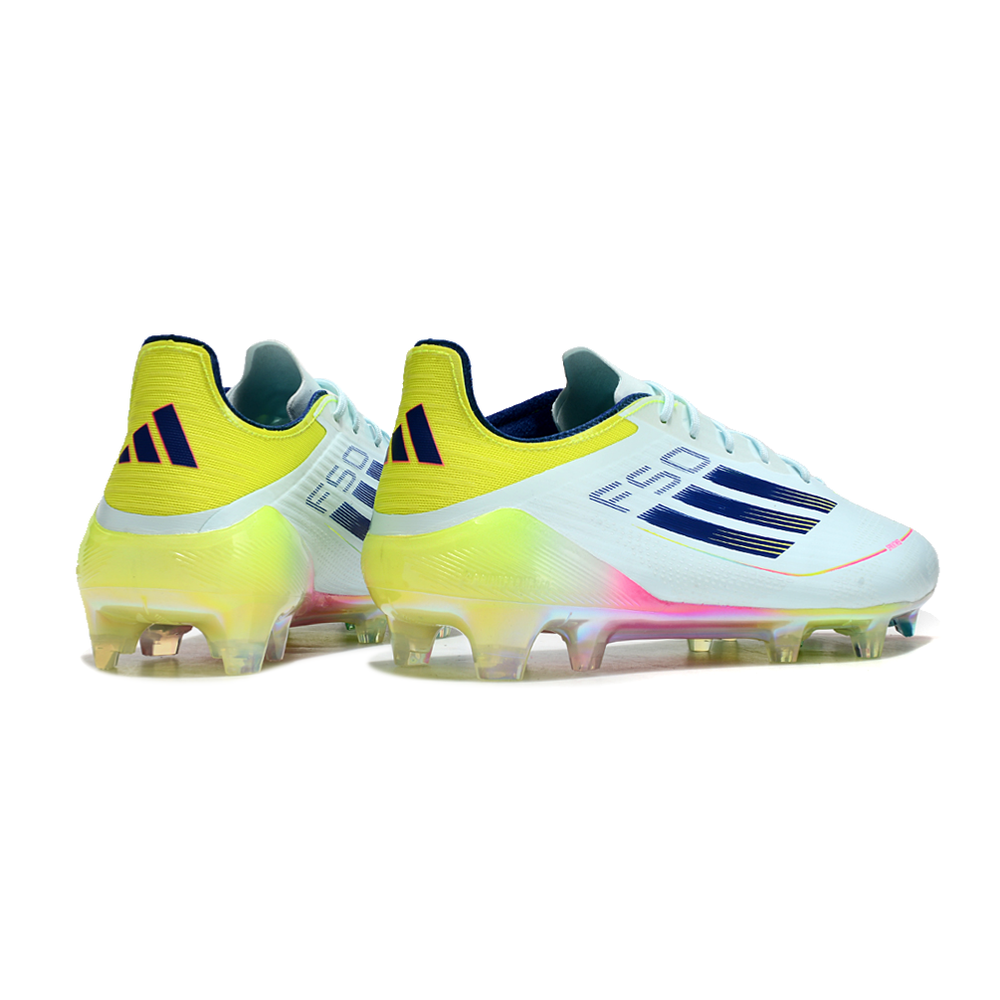 Chuteira Campo Adidas F50 FG Azul, Rosa e Amarelo 