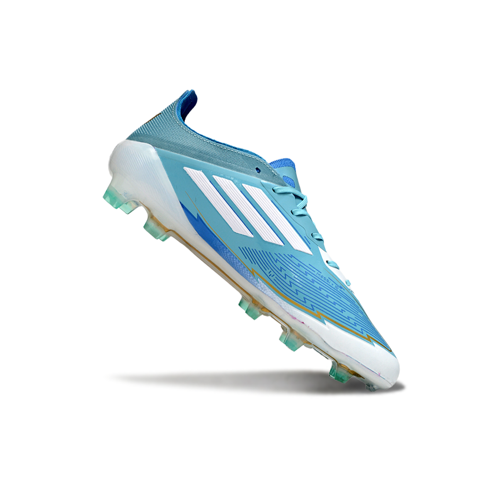 Chuteira Campo Adidas F50 FG Branca e Azul