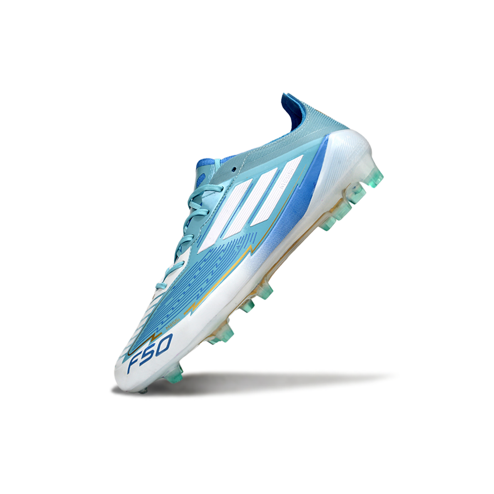 Chuteira Campo Adidas F50 FG Branca e Azul