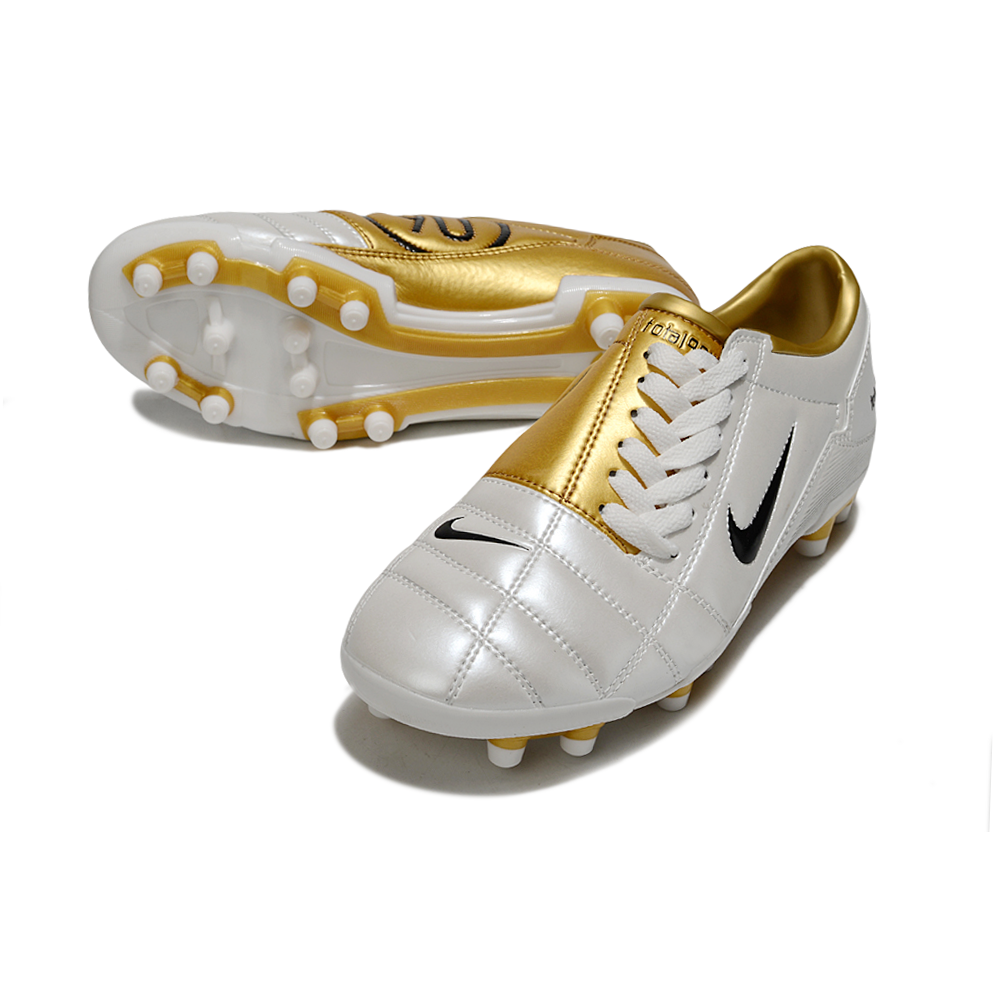 Chuteira Campo Nike Total 90 FG Branca e Dourada