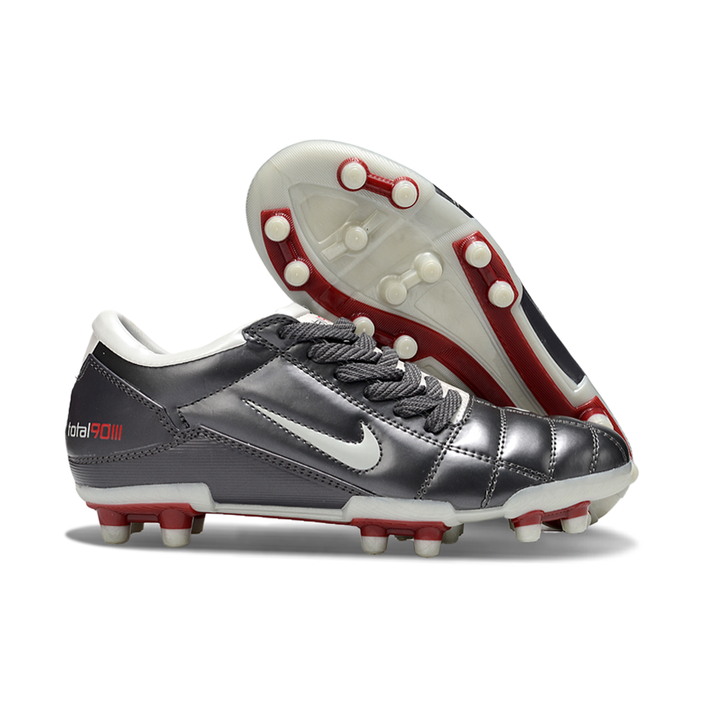 Chuteira Campo Nike Total 90 FG Cinza, Branco e Vermelho