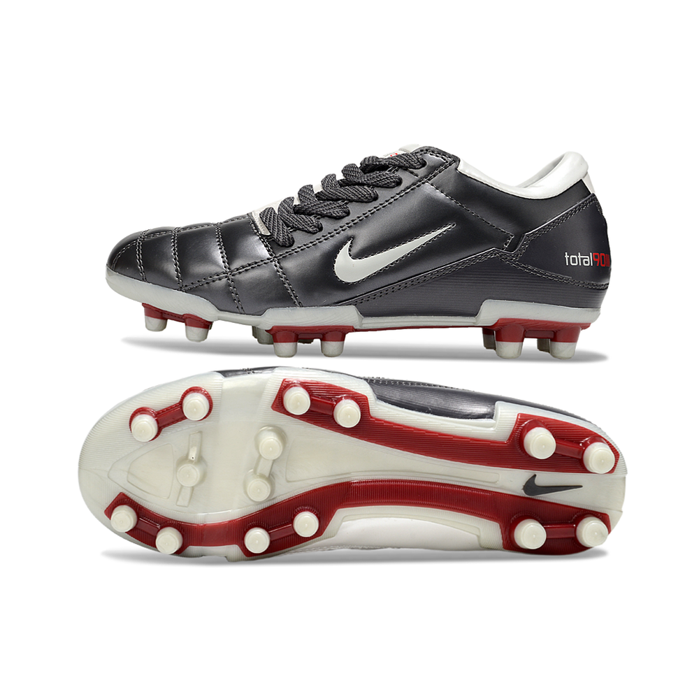 Chuteira Campo Nike Total 90 FG Cinza, Branco e Vermelho