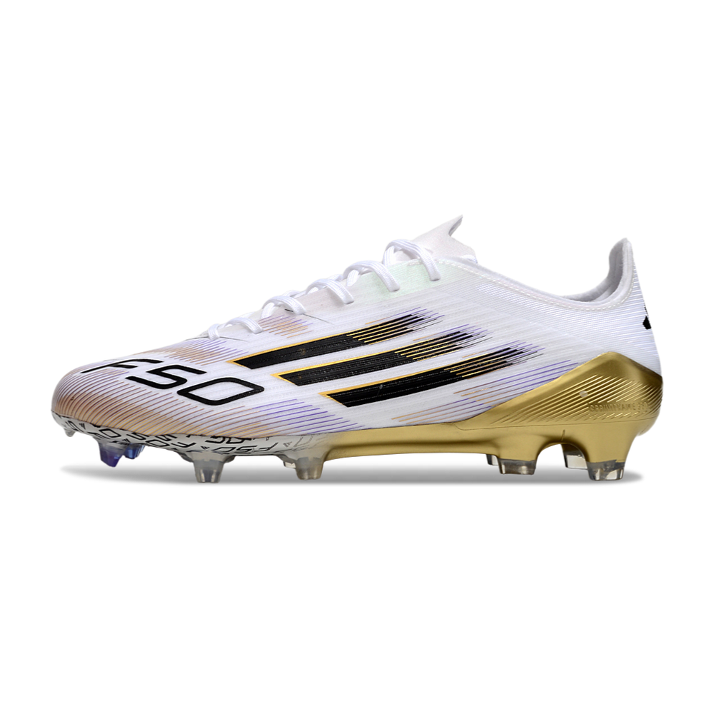 Chuteira Campo Adidas F50 FG Branca e Dourada
