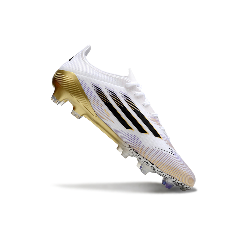 Chuteira Campo Adidas F50 FG Branca e Dourada