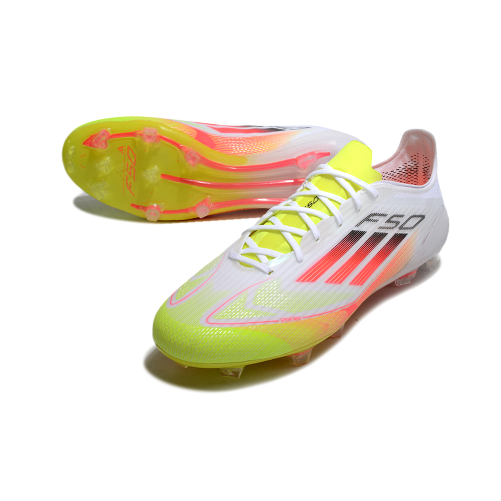 Chuteira Campo Adidas F50 FG Branca, Amarelo e Laranja