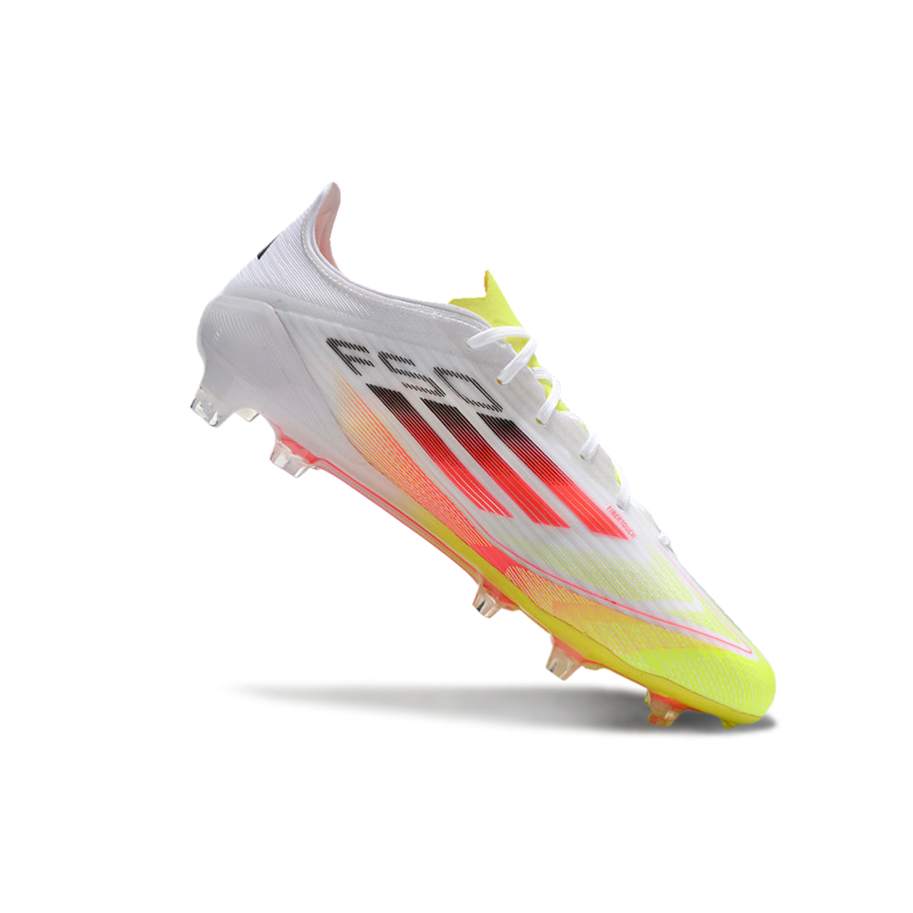 Chuteira Campo Adidas F50 FG Branca, Amarelo e Laranja
