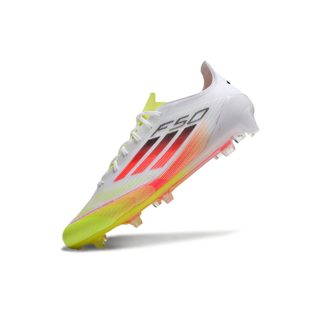 Chuteira Campo Adidas F50 FG Branca, Amarelo e Laranja