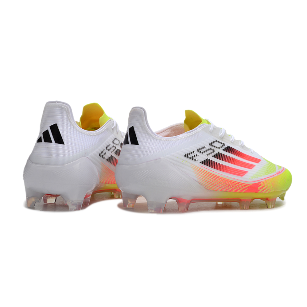 Chuteira Campo Adidas F50 FG Branca, Amarelo e Laranja