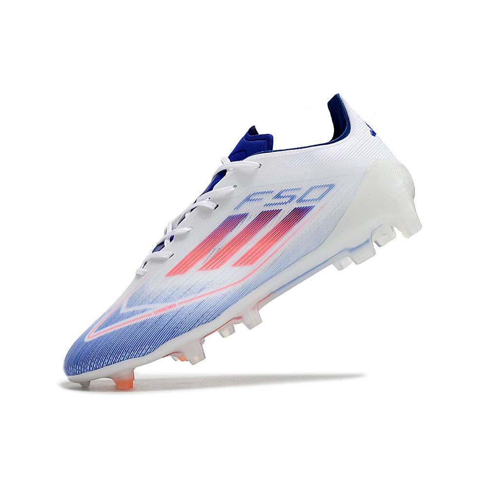 Chuteira Campo Adidas F50 FG Branca, Azul e Vermelho 