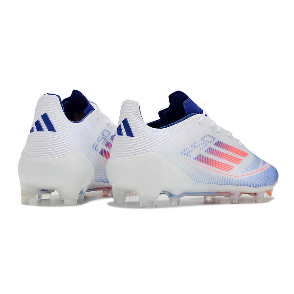 Chuteira Campo Adidas F50 FG Branca, Azul e Vermelho 