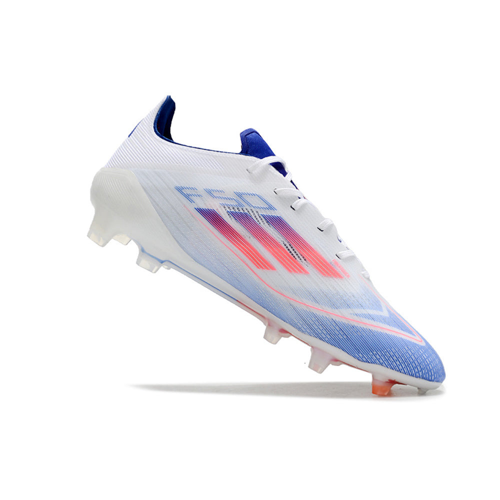 Chuteira Campo Adidas F50 FG Branca, Azul e Vermelho 