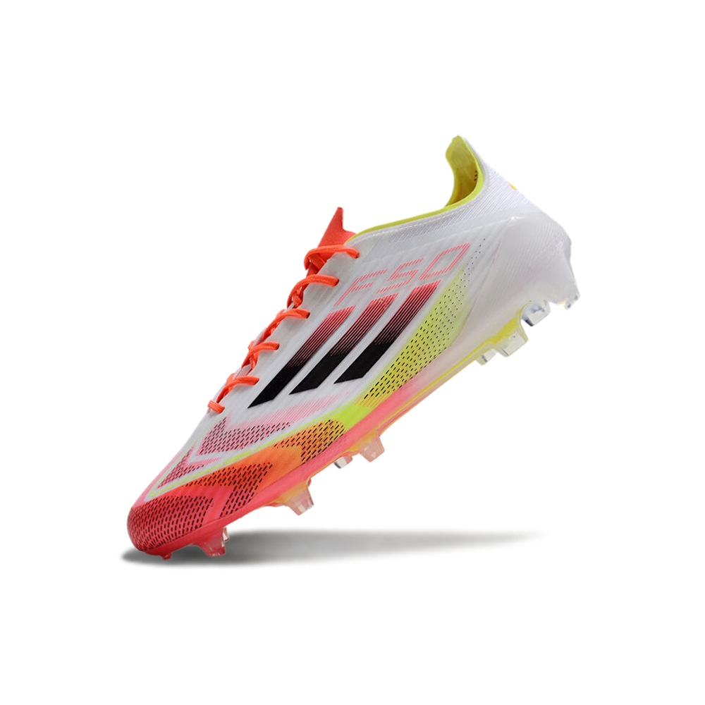 Chuteira Campo Adidas F50 FG Branca, Laranja e Amarelo