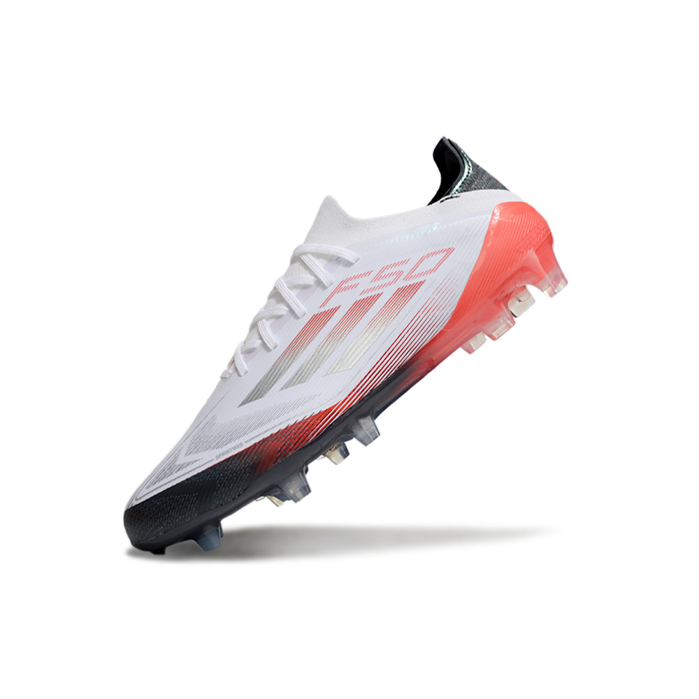Chuteira Campo Adidas F50 FG Branca, Vermelha e Preto