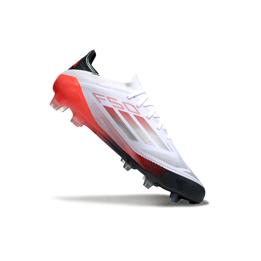 Chuteira Campo Adidas F50 FG Branca, Vermelha e Preto