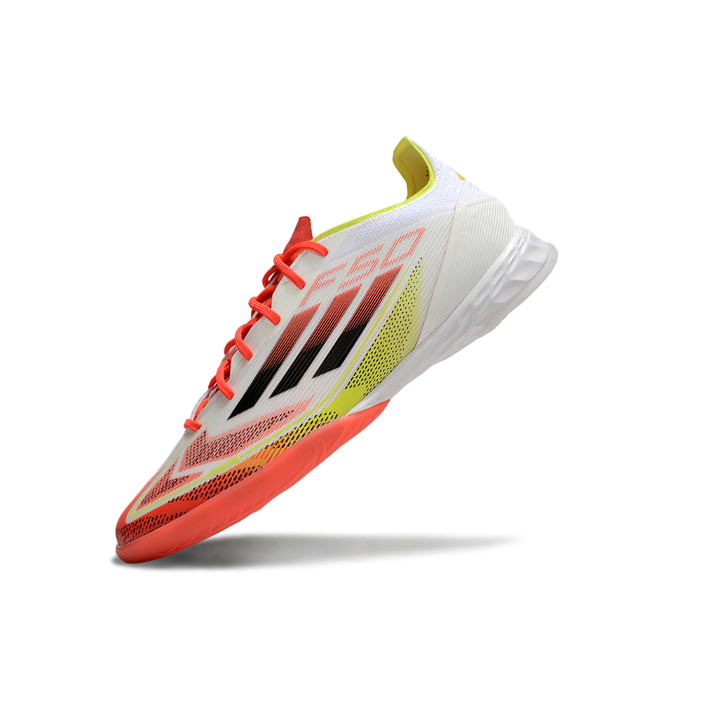 Chuteira Futsal Adidas F50 IC Branca, Laranja e Amarelo