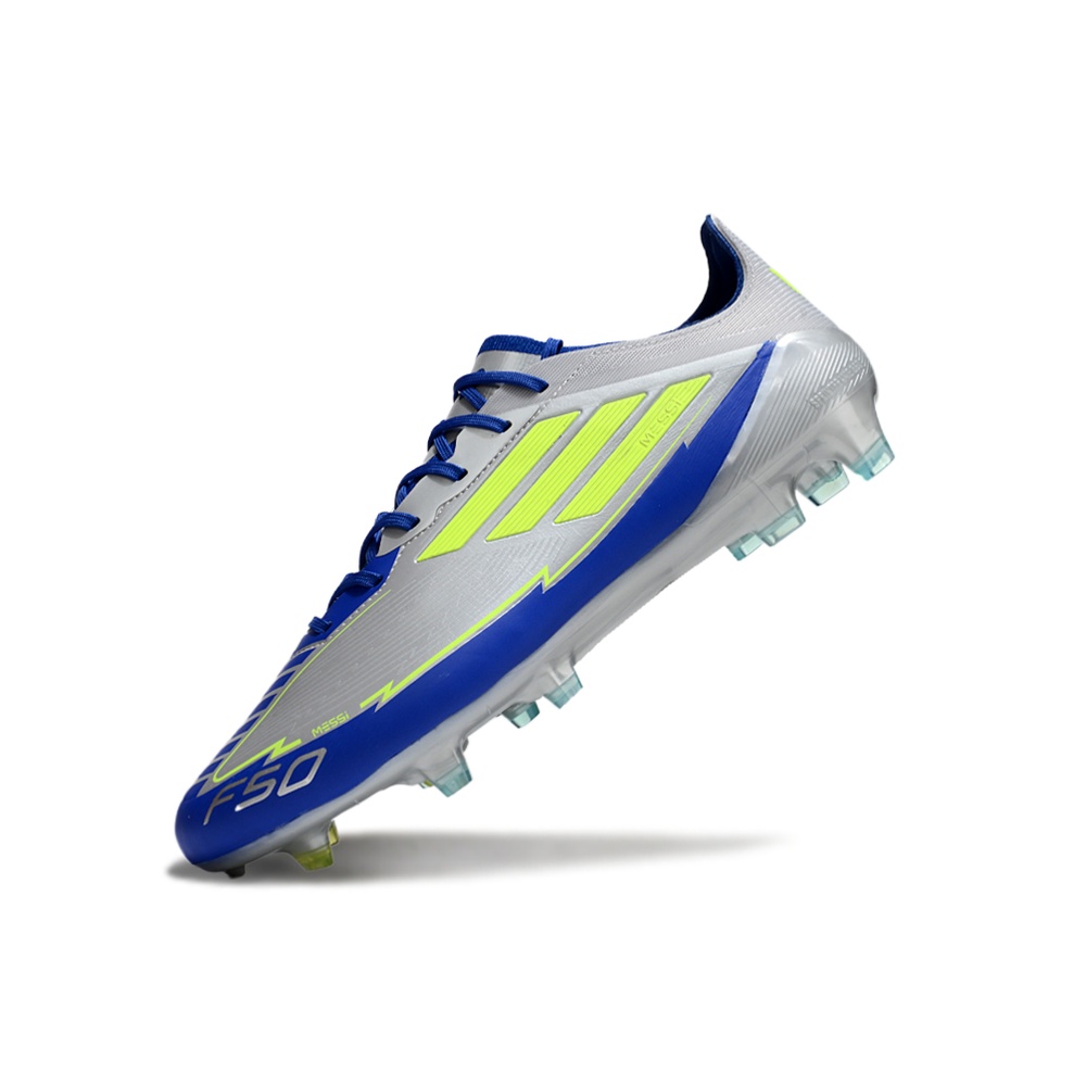 Chuteira Campo Adidas F50 FG Prata, Azul e Verde
