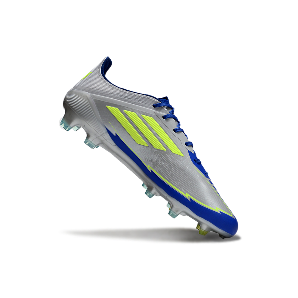 Chuteira Campo Adidas F50 FG Prata, Azul e Verde
