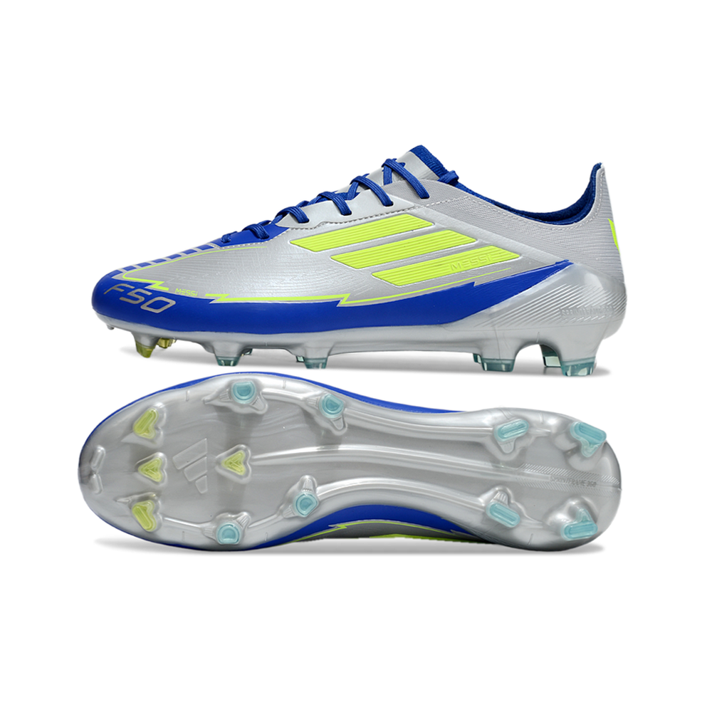 Chuteira Campo Adidas F50 FG Prata, Azul e Verde