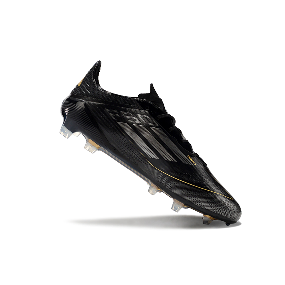 Chuteira Campo Adidas F50 FG Preta, Branca e Dourada 