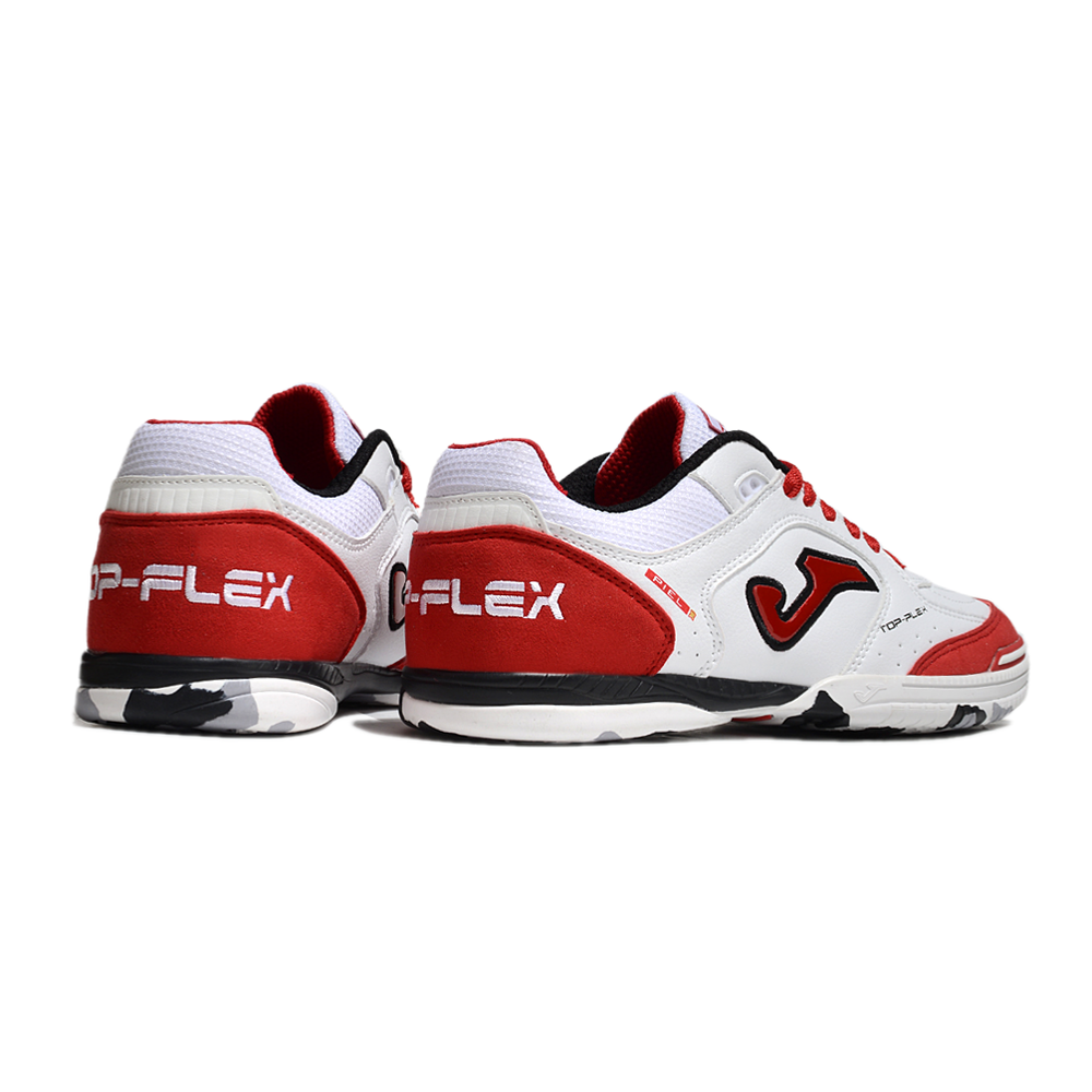 Chuteira Futsal Joma Top Flex Rebound IC Branca e Vermelha