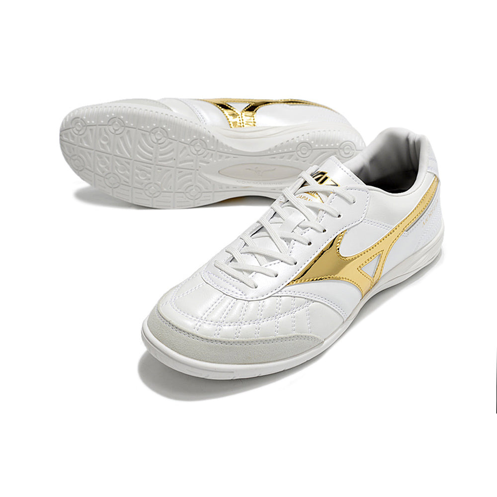 Chuteira Futsal Mizuno Morelia Sala IC Branca e Dourada