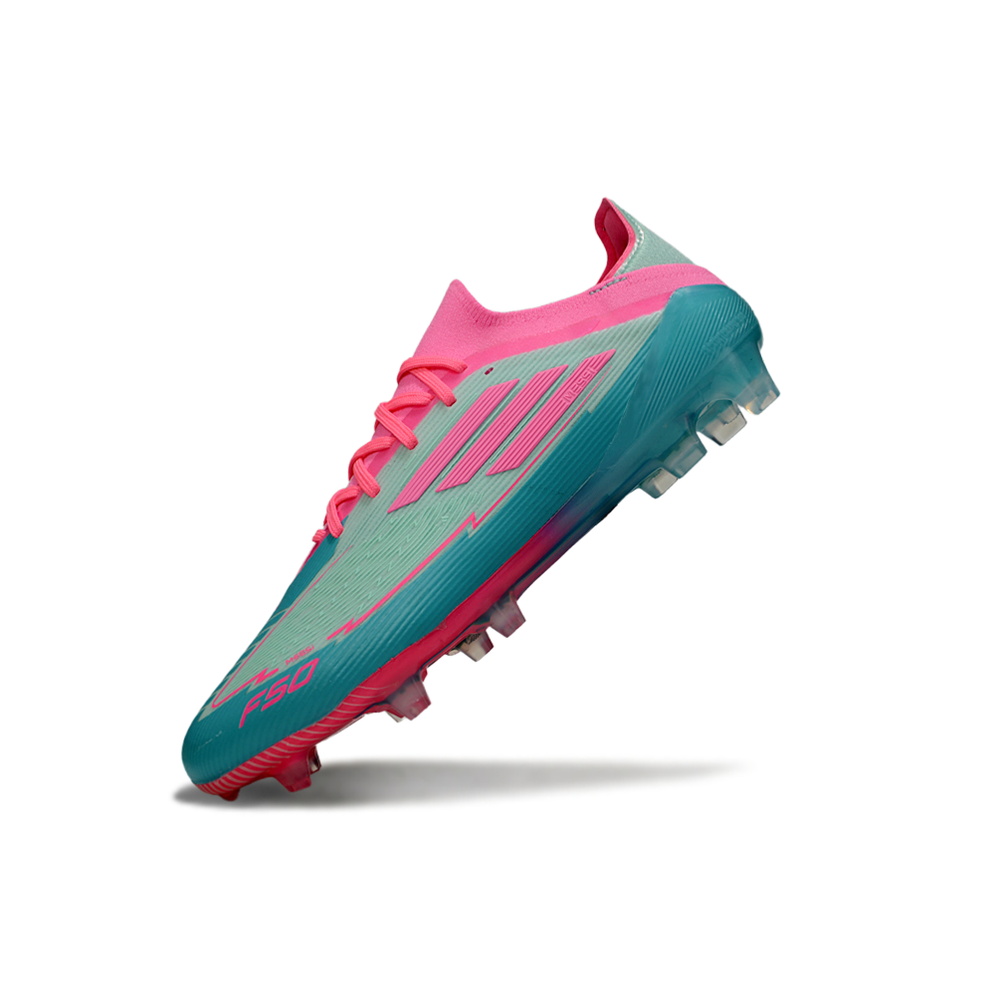 Chuteira Campo Adidas F50 FG Verde e Rosa 