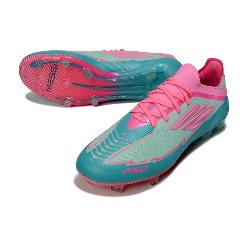 Chuteira Campo Adidas F50 FG Verde e Rosa 