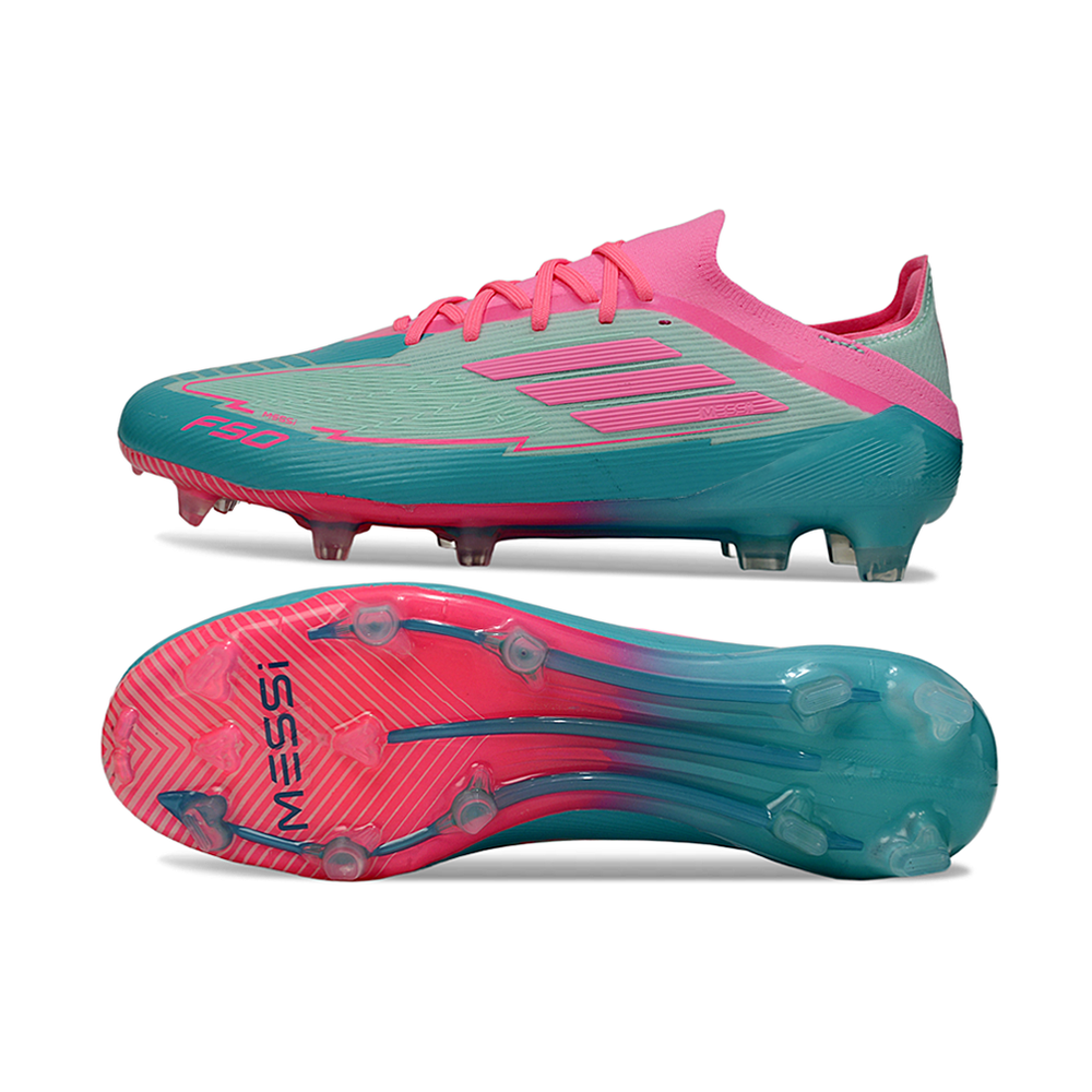 Chuteira Campo Adidas F50 FG Verde e Rosa 