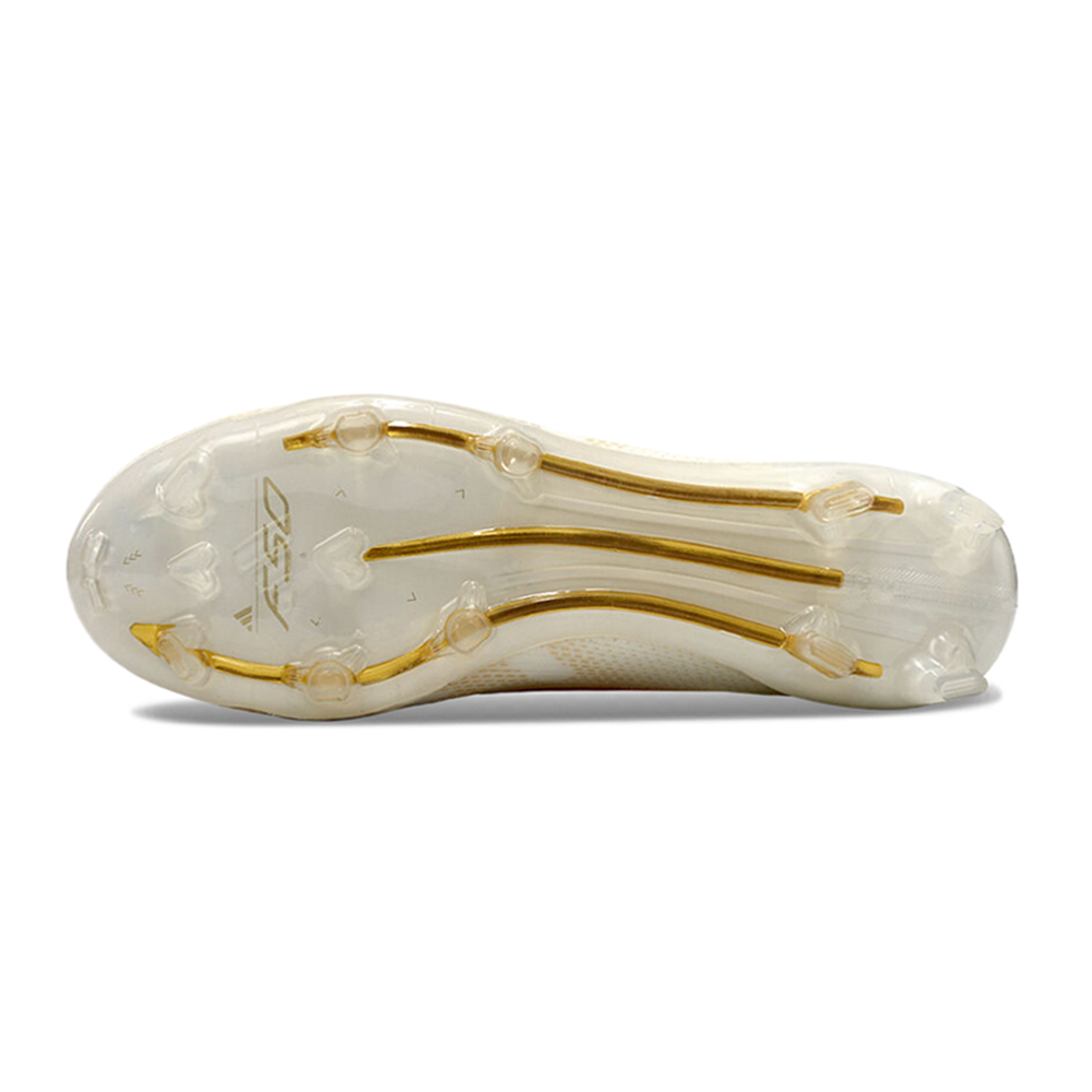 Chuteira Campo Adidas F50 LL FG Branca e Dourada 