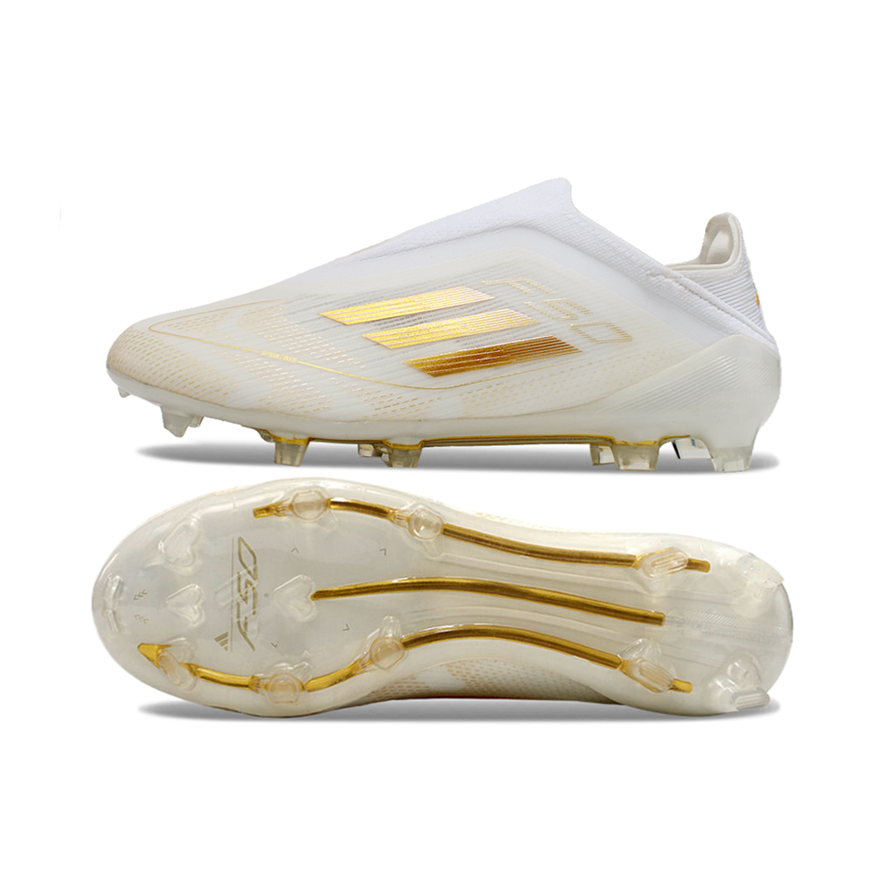 Chuteira Campo Adidas F50 LL FG Branca e Dourada 