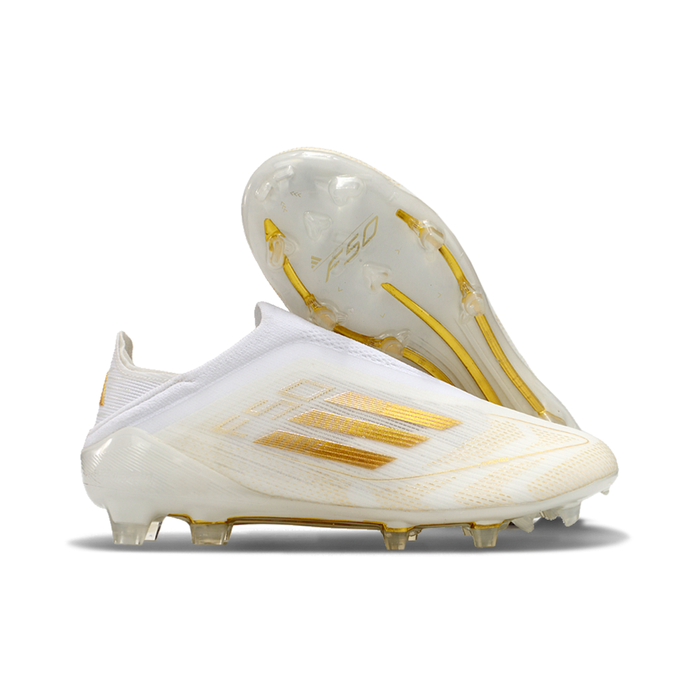 Chuteira Campo Adidas F50 LL FG Branca e Dourada 